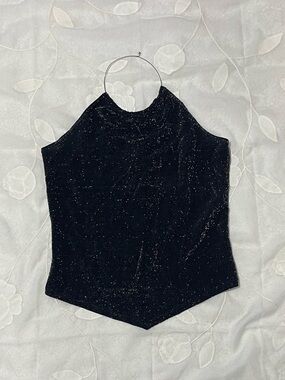 Rave City Vintage Black Glitter Halter Camisole